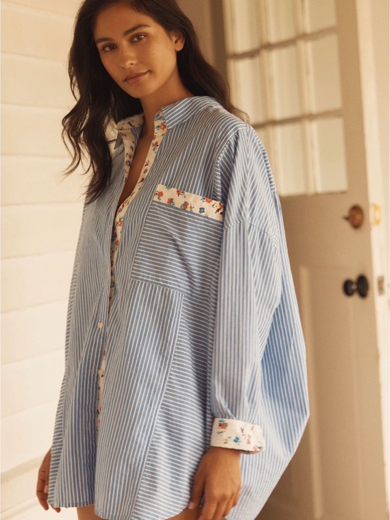 Anthropologie Tops - Anthropologie LyreBird Cotton Oversized Buttondown Shirt (Blue Motif) (S)